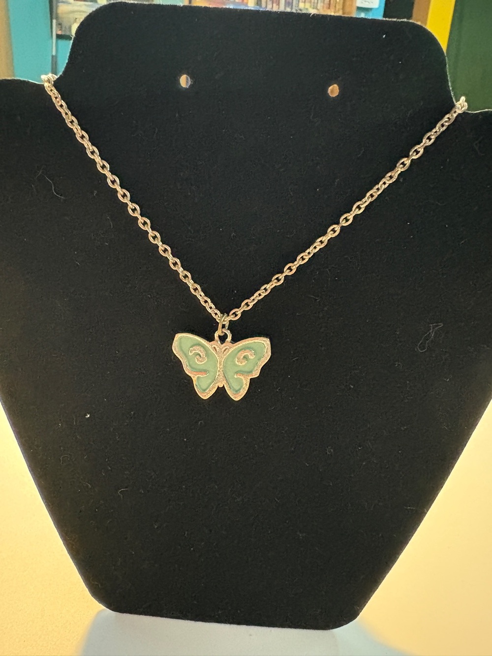 Gold-Tone Butterfly Pendant Necklace in Mint Green - Women Jewelry